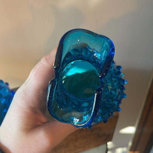 Vintage Azure Blue Toscany Zena Hobnail Art Glass Vases Handmade Pitcher Creamer - Picture 6 of 8